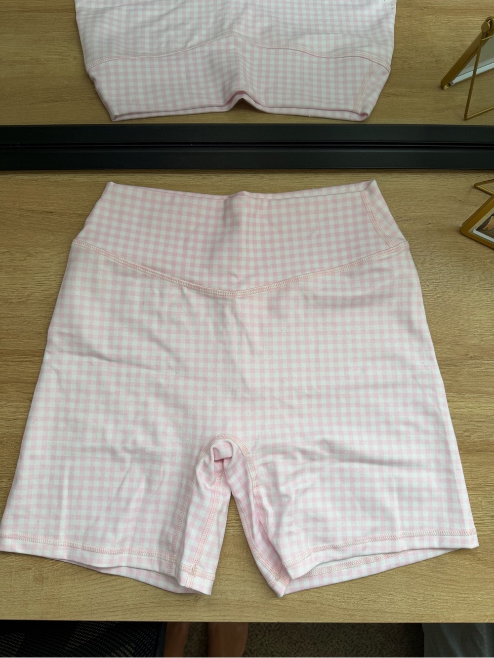 Liaison The Label pink gingham biker shorts